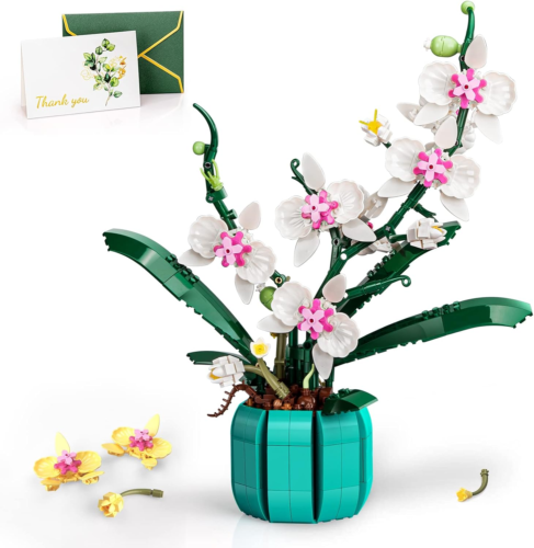 an orchid in a pot lego set, along with a thank you card